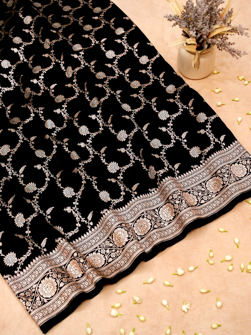 Banarasi Mashru Silk Jall in black
