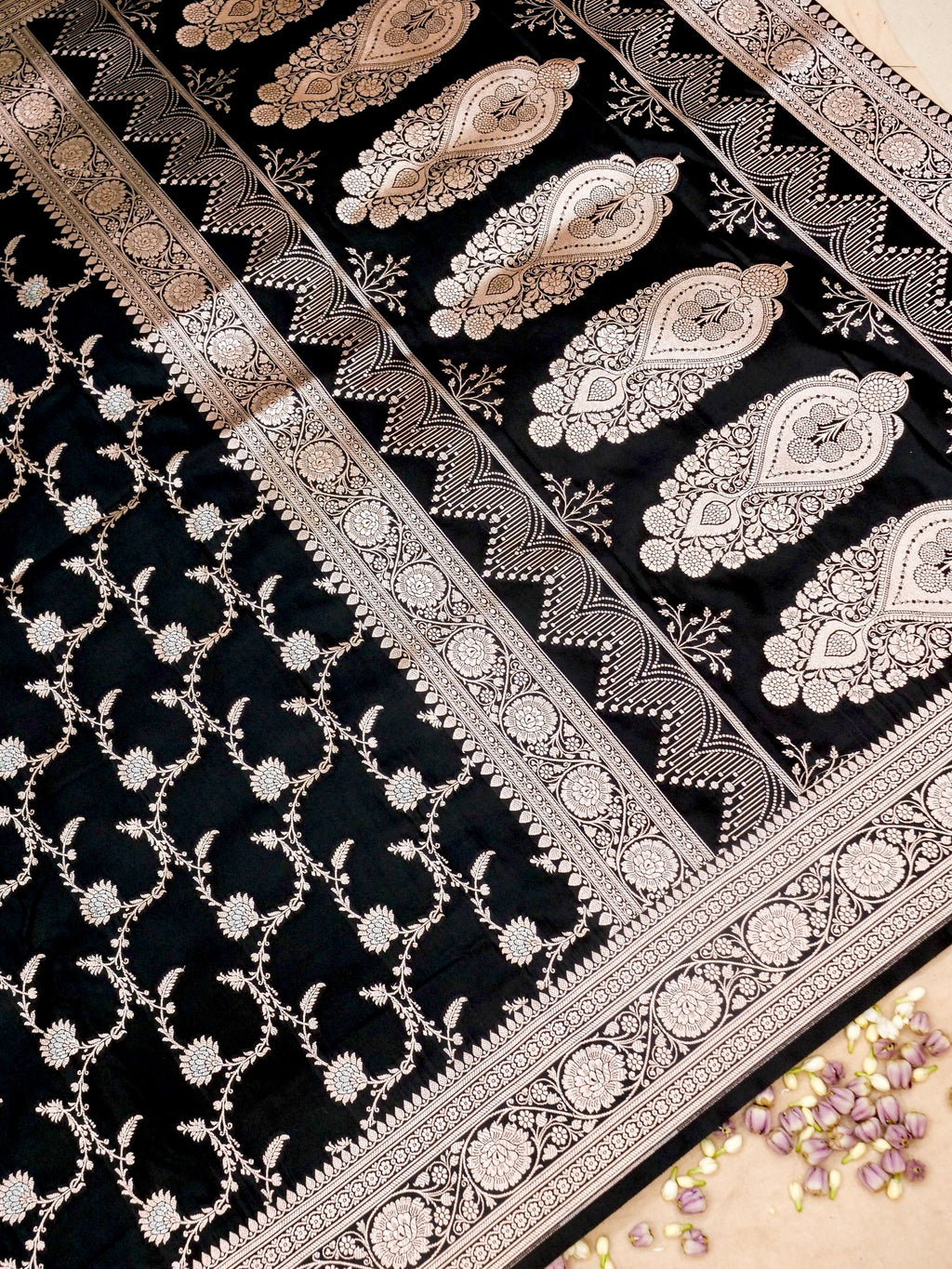 Banarasi Mashru Silk Jall in black