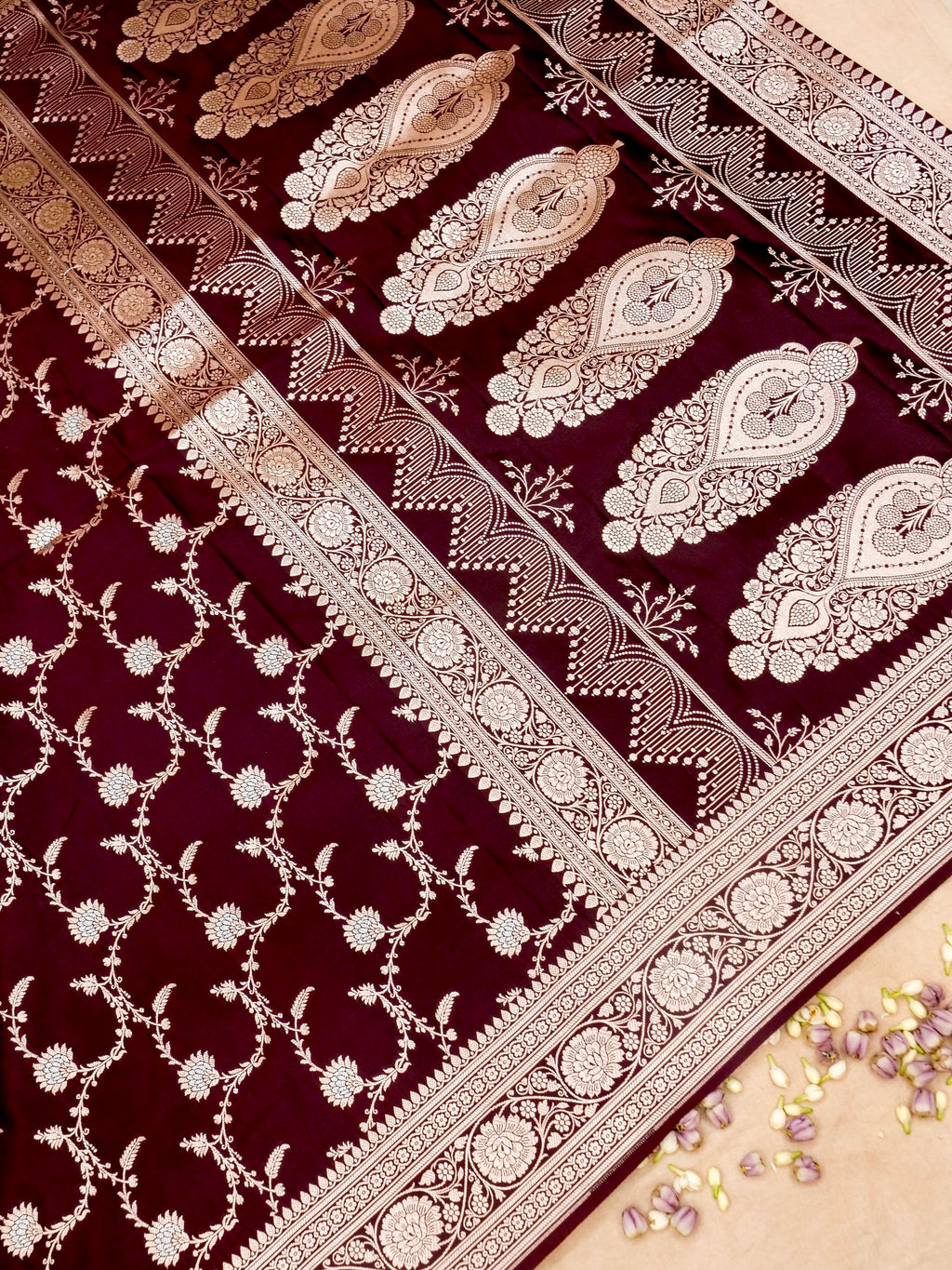 Banarasi Mashru Silk Meena Jall in maroon