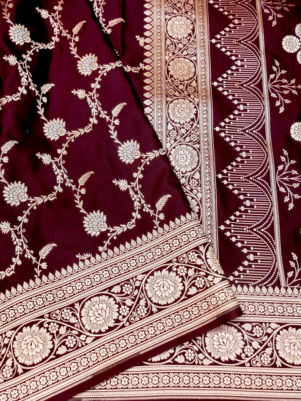 Banarasi Mashru Silk Meena Jall in maroon