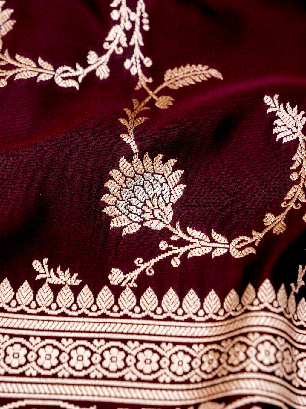 Banarasi Mashru Silk Meena Jall in maroon