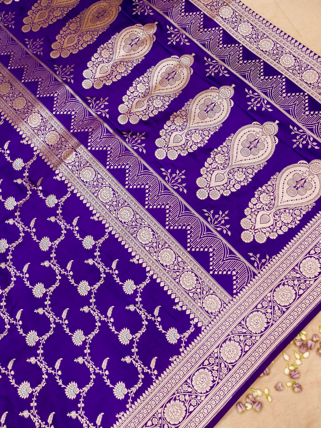 Banarasi Mashru Silk Meena Jall in dark blue