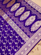 Banarasi Mashru Silk Meena Jall in dark blue