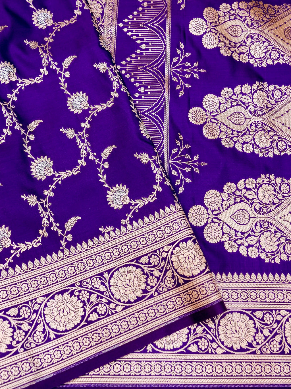 Banarasi Mashru Silk Meena Jall in dark blue