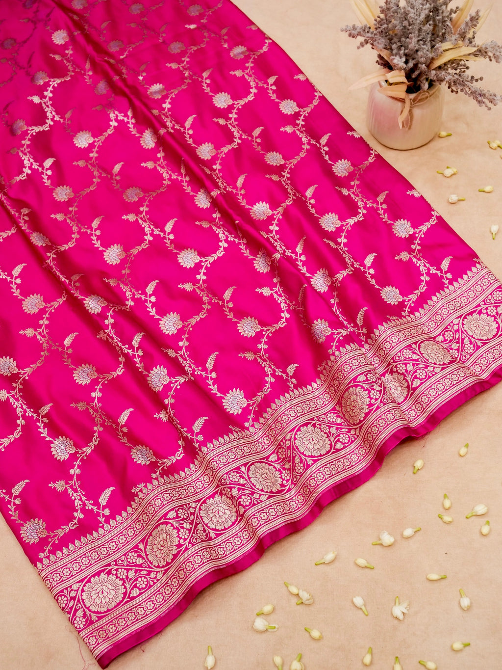 Banarasi Mashru Silk Jall in pink