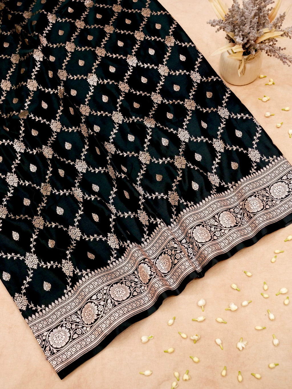Banarasi Mashru Silk Jall in black