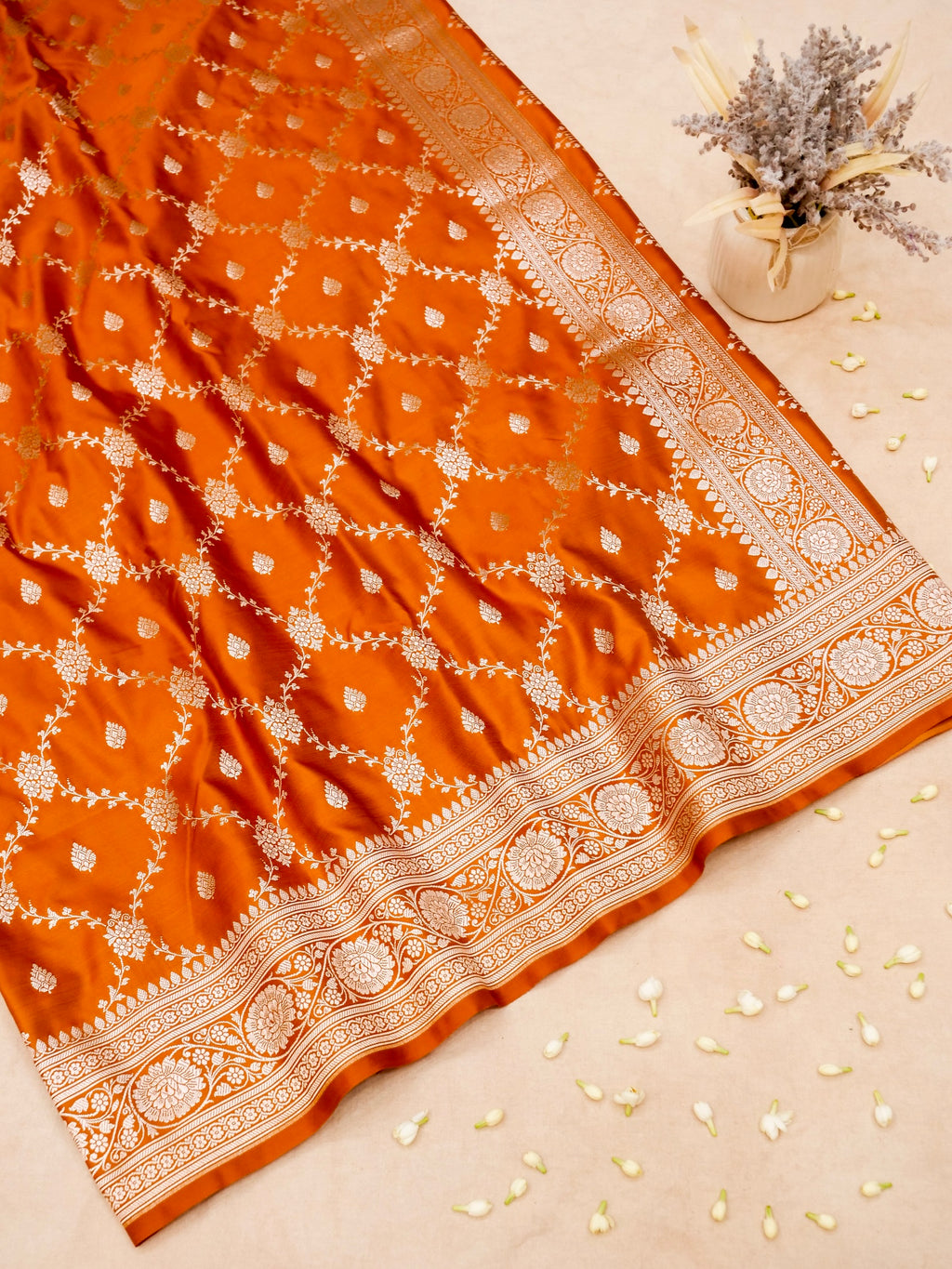 Banarasi Mashru Silk Jall in orange