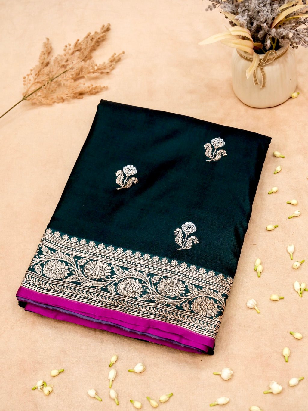 Banarasi Mashru Silk in emerald green