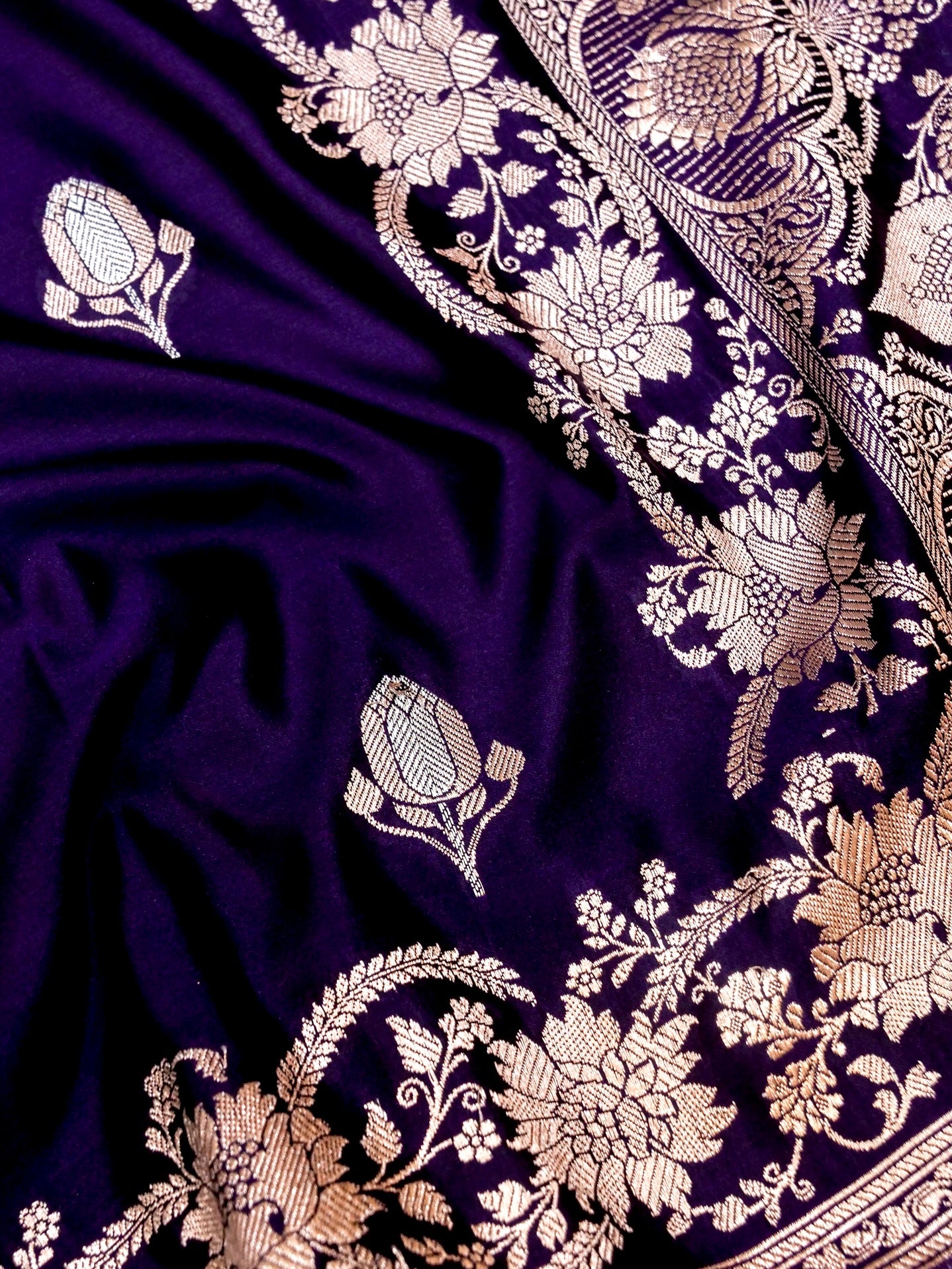 Banarasi Mashru Silk Meenakari in violet