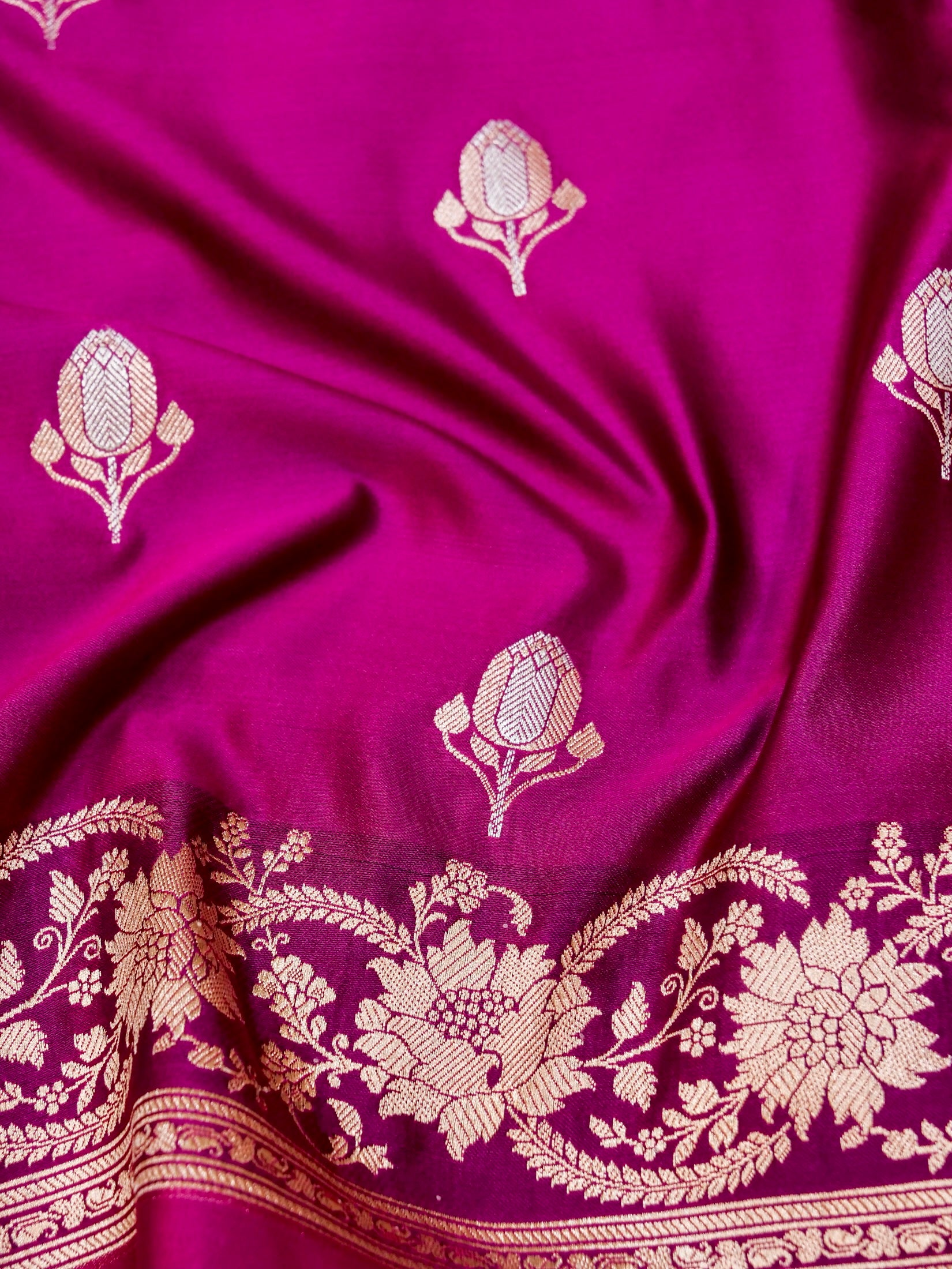 Banarasi Mashru Silk Meenakari in Magenta