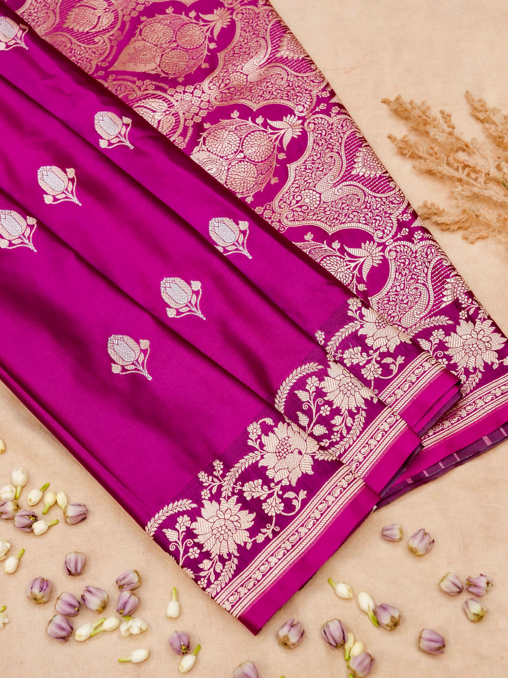Banarasi Mashru Silk Meenakari in Magenta
