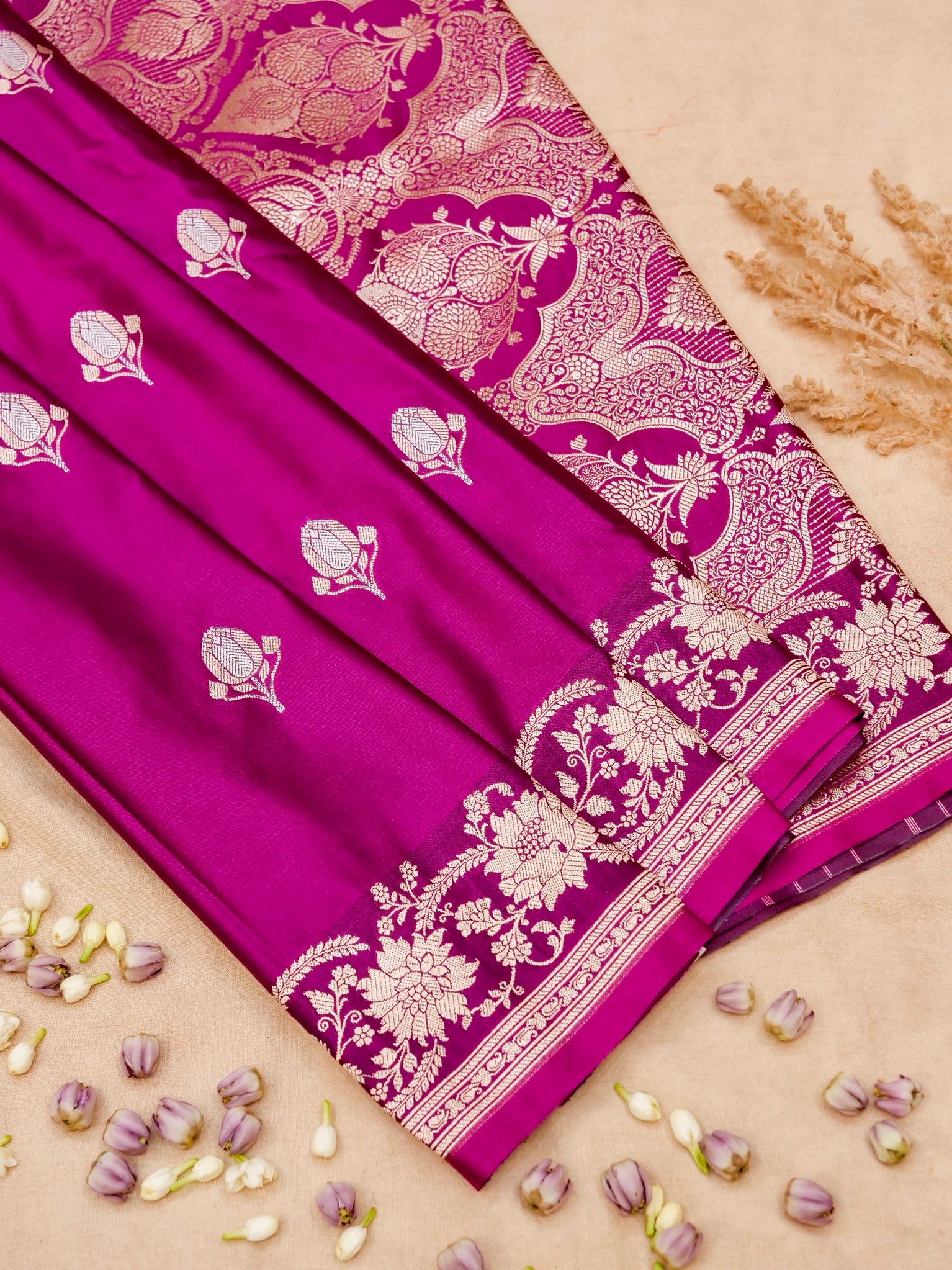 Banarasi Mashru Silk Meenakari in Magenta