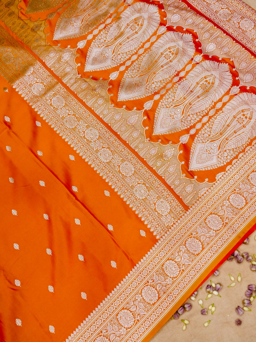 Banarasi Mashru Silk in vibrant orange