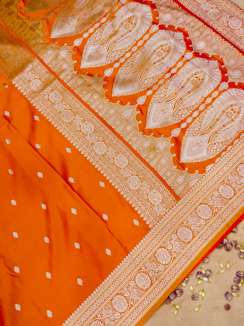 Banarasi Mashru Silk in vibrant orange