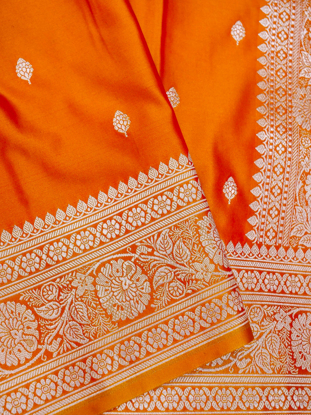 Banarasi Mashru Silk in vibrant orange