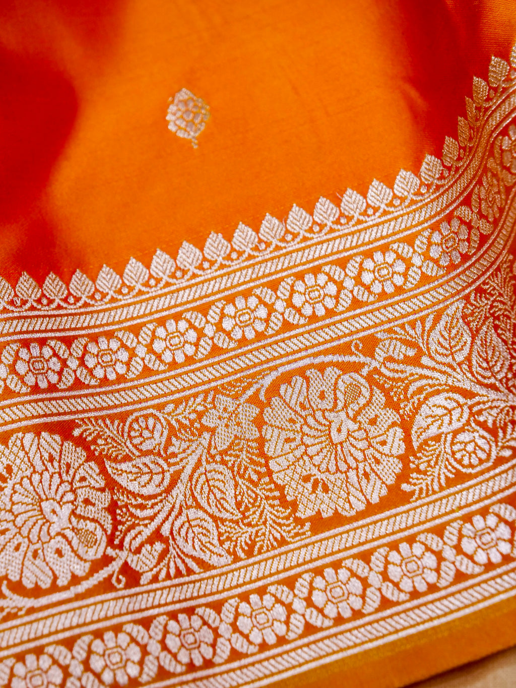 Banarasi Mashru Silk in vibrant orange